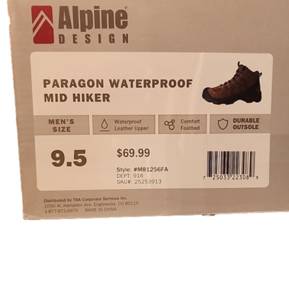 Men's Brown Lace Up Reinforced Toe Waterproof Hiking Boots Alpine Design, NIB - Picture 11 of 11